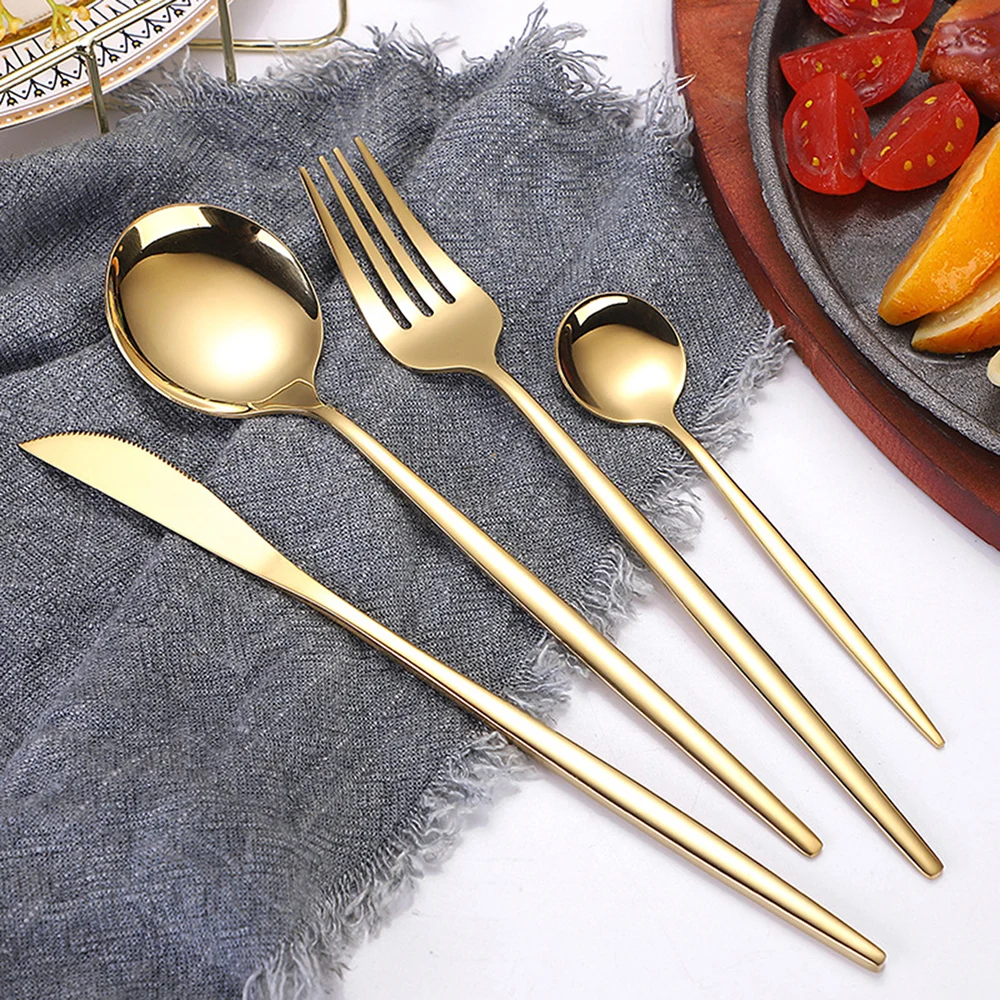 Christmas 24Pcs Gold Cutlery Set Stainless Steel Dinner Flatware Western Dinnerware Knife Fork Spoon Luxury Tableware Gift Box