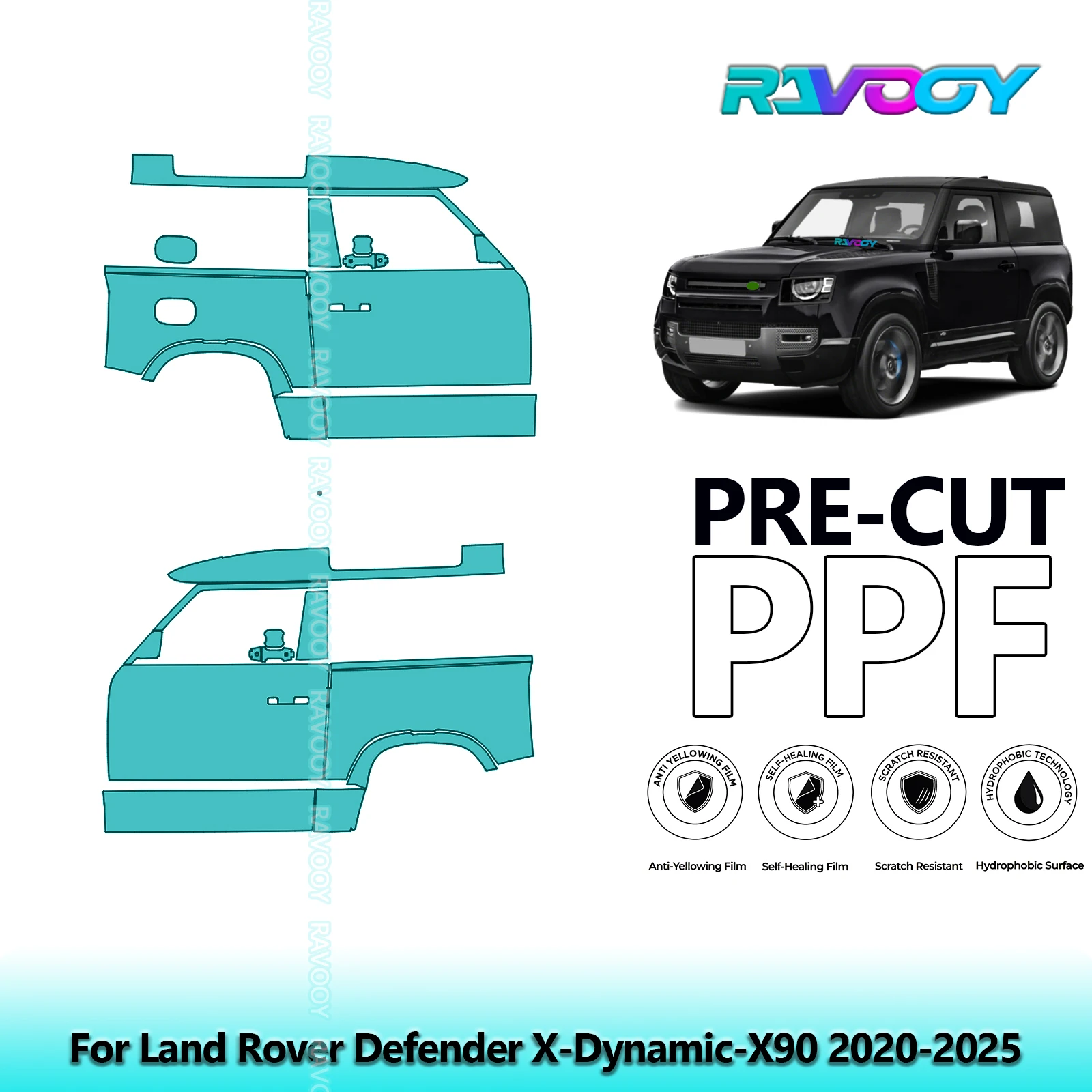 

For Land Rover Defender X-Dynamic-X90 2020-2025 8.5mil Pre-Cut PPF Door & A/B Pillar Kit TPU Paint Protection Film Set
