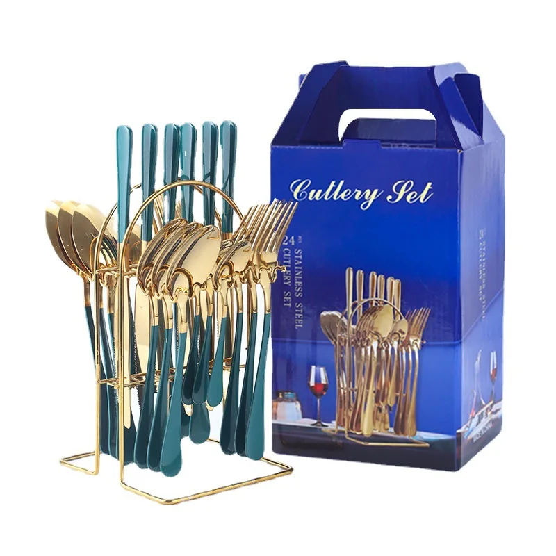 24-piece set of luxury tableware set stainless steel tableware set knife fork spoon tableware set kitchen tableware gift