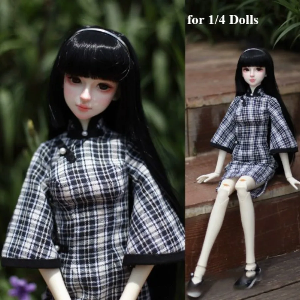

Handmade Chinese Dresses Clothes Fashion Cute Traditional Retro Grid Cheongsam Doll Accessories for 1/3 1/4 45/60cm Dolls