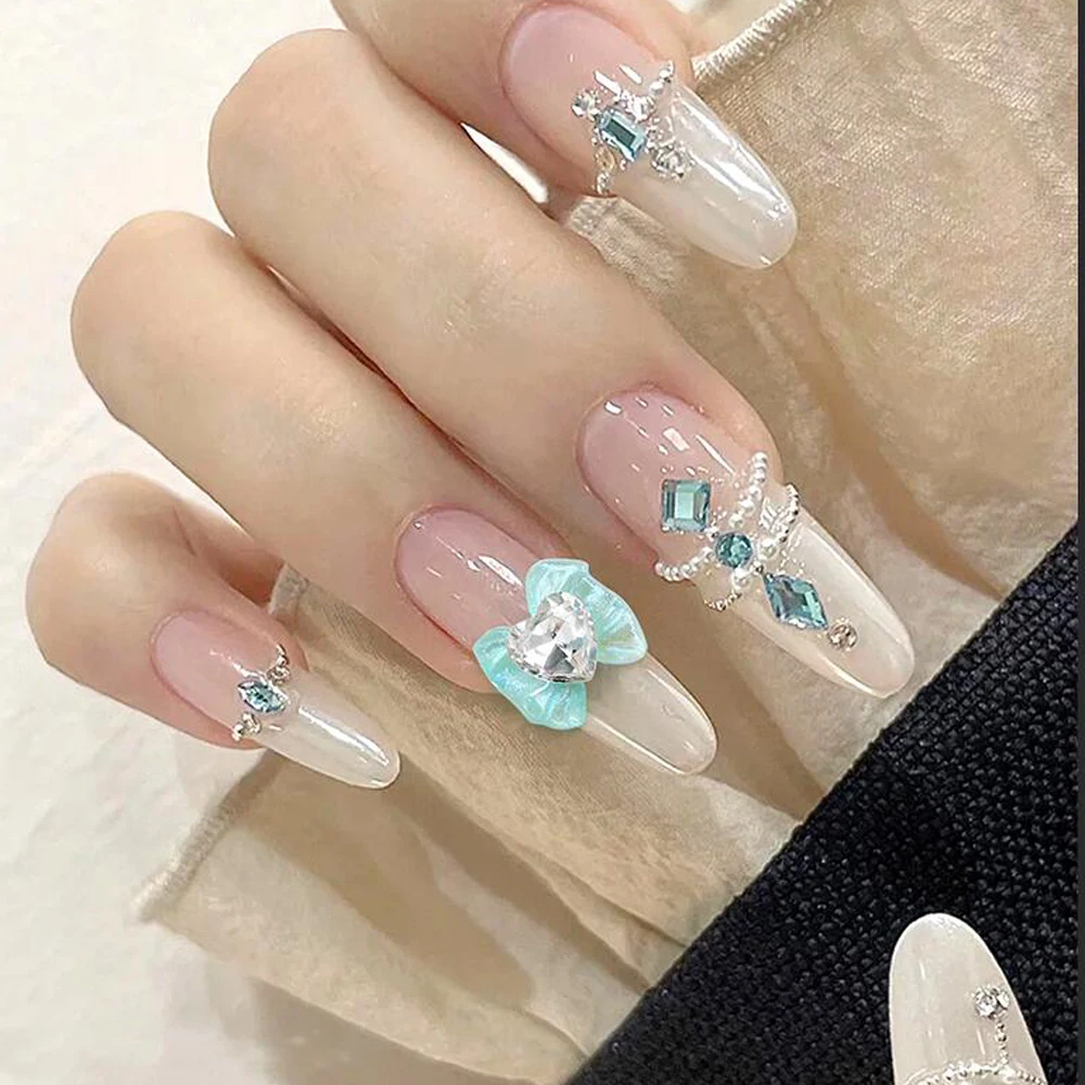 10 قطع أورورا بريق لطيف Bowknot مسمار الفن سحر شفافة لامعة غرامة لامع الحلو القوس مسمار الراين على شكل قلب الماس #6