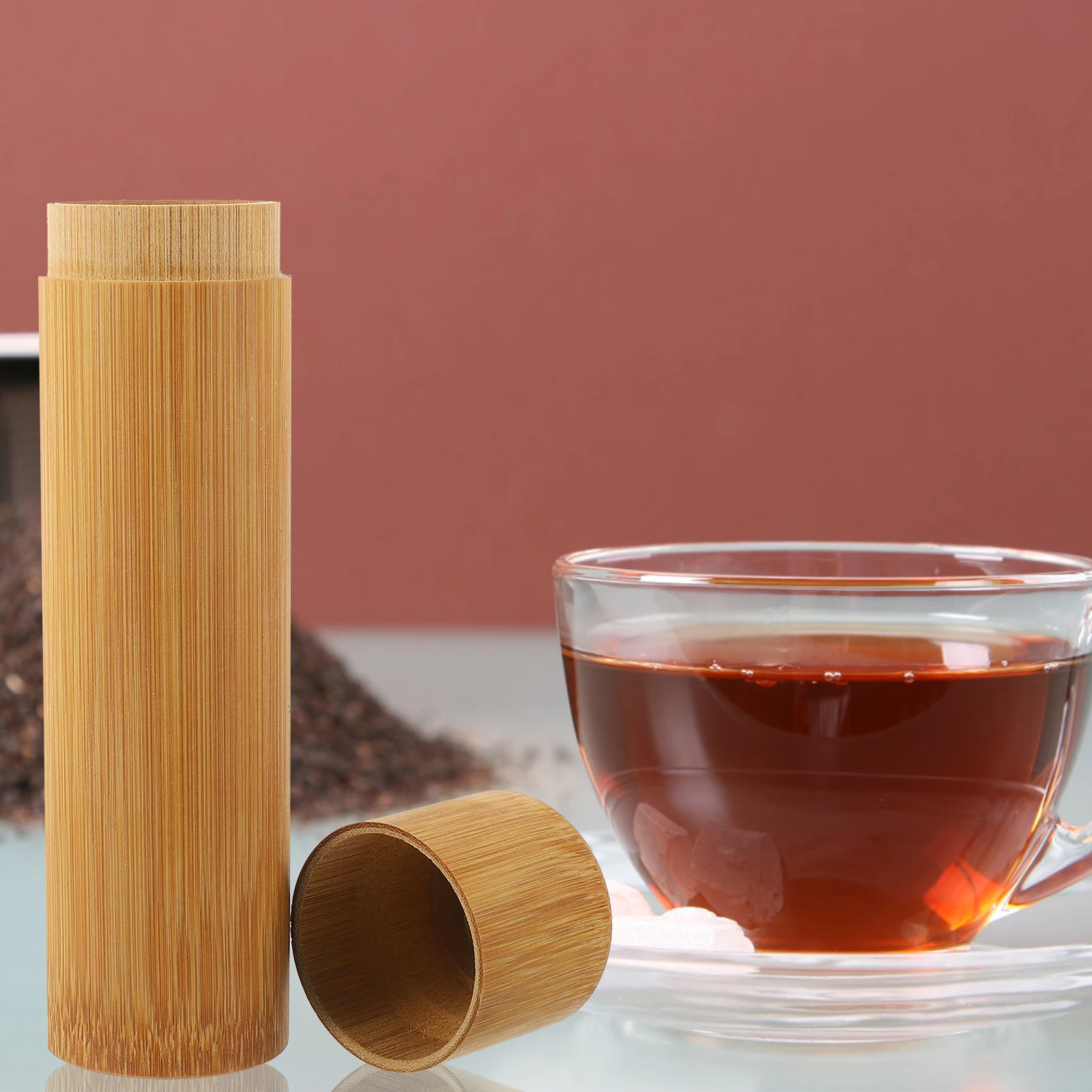 

2Pcs Bamboo Tea Storage Tube Light Brown Multipurpose Tea Canister Easy Clean Space Saving Home Storage Container Rustic