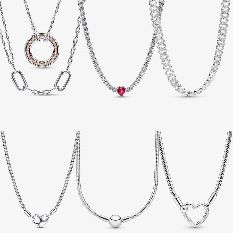 Nouveau 925 argent exquis amour coeur scintillant ME Double chaîne chaîne cubaine collier mode bricolage charme bijoux cadeau