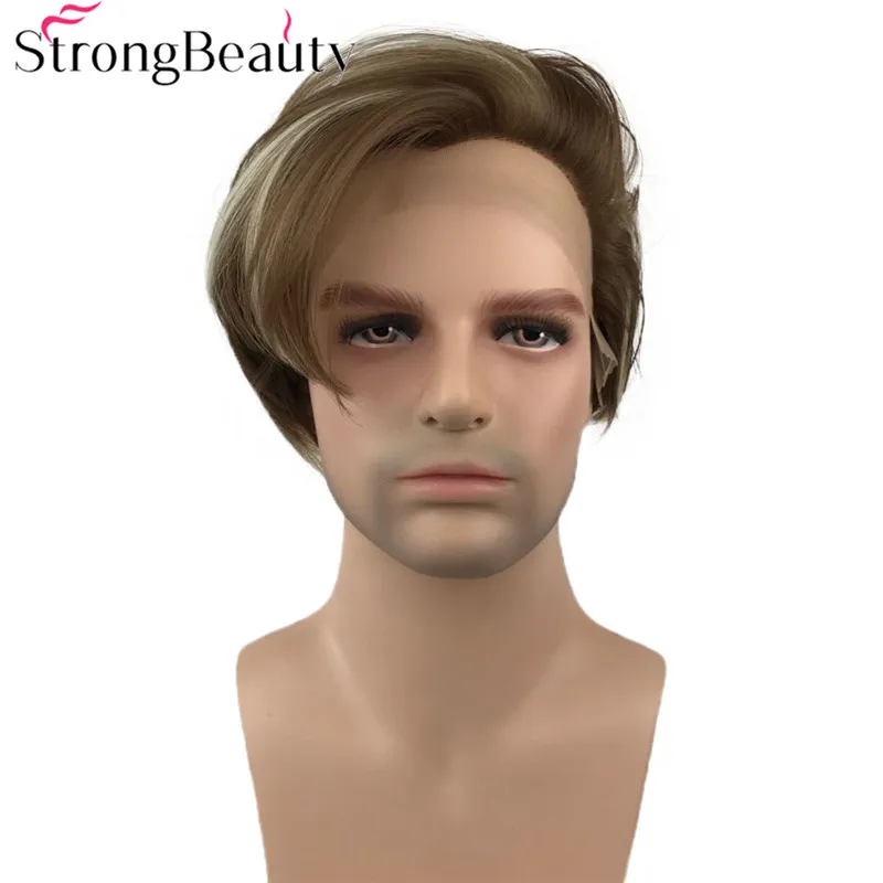 

StrongBeauty Straight Men's Lace Front Synthetic Wig Medium Length Natural Black Hair Wig for Men