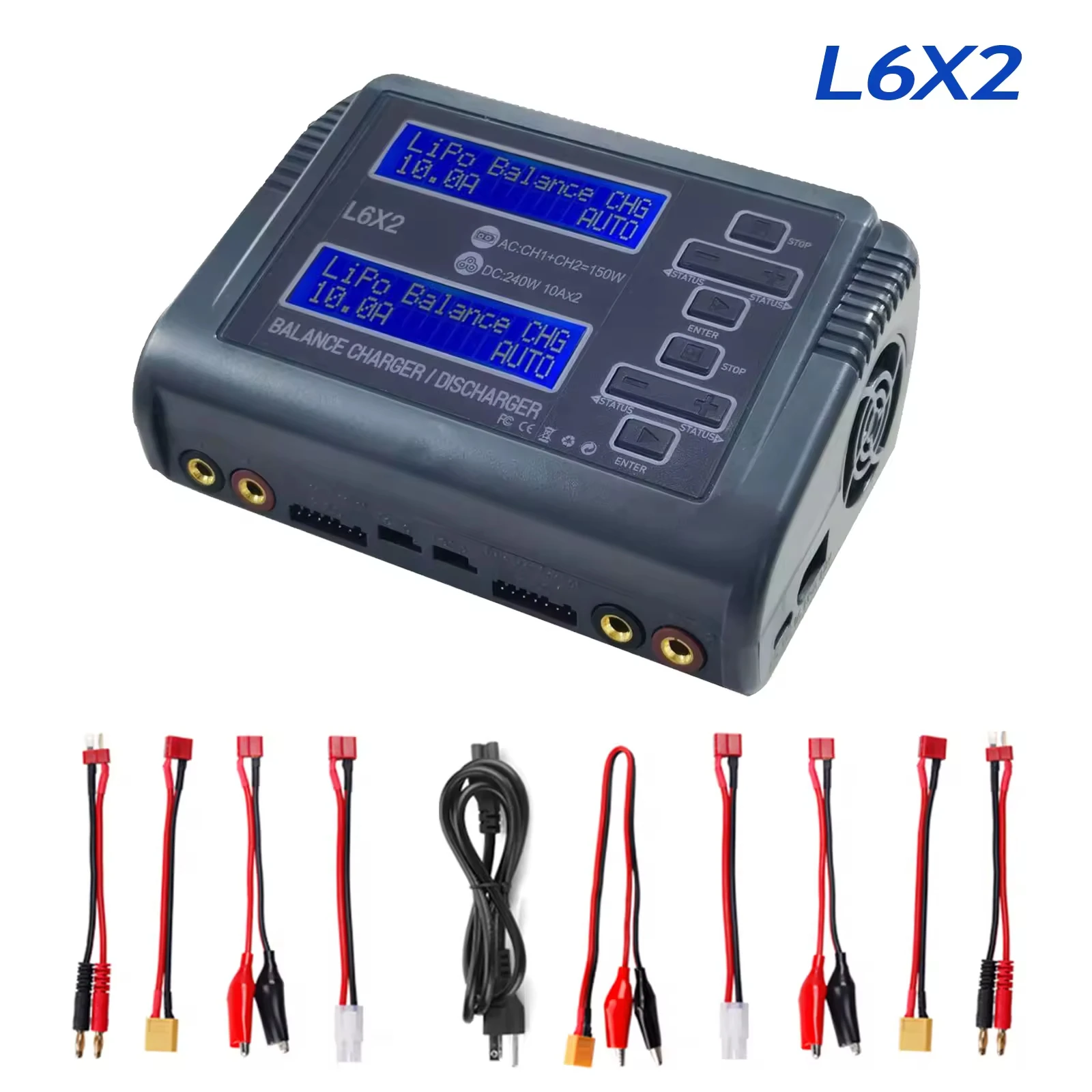 HTRC L6X2 LiPo Battery Charger Dual Channel 10A AC 150W DC 240W for 1-6S Li-ion LiFe NiCd NiMH LiHV PB Smart Battery Discharger