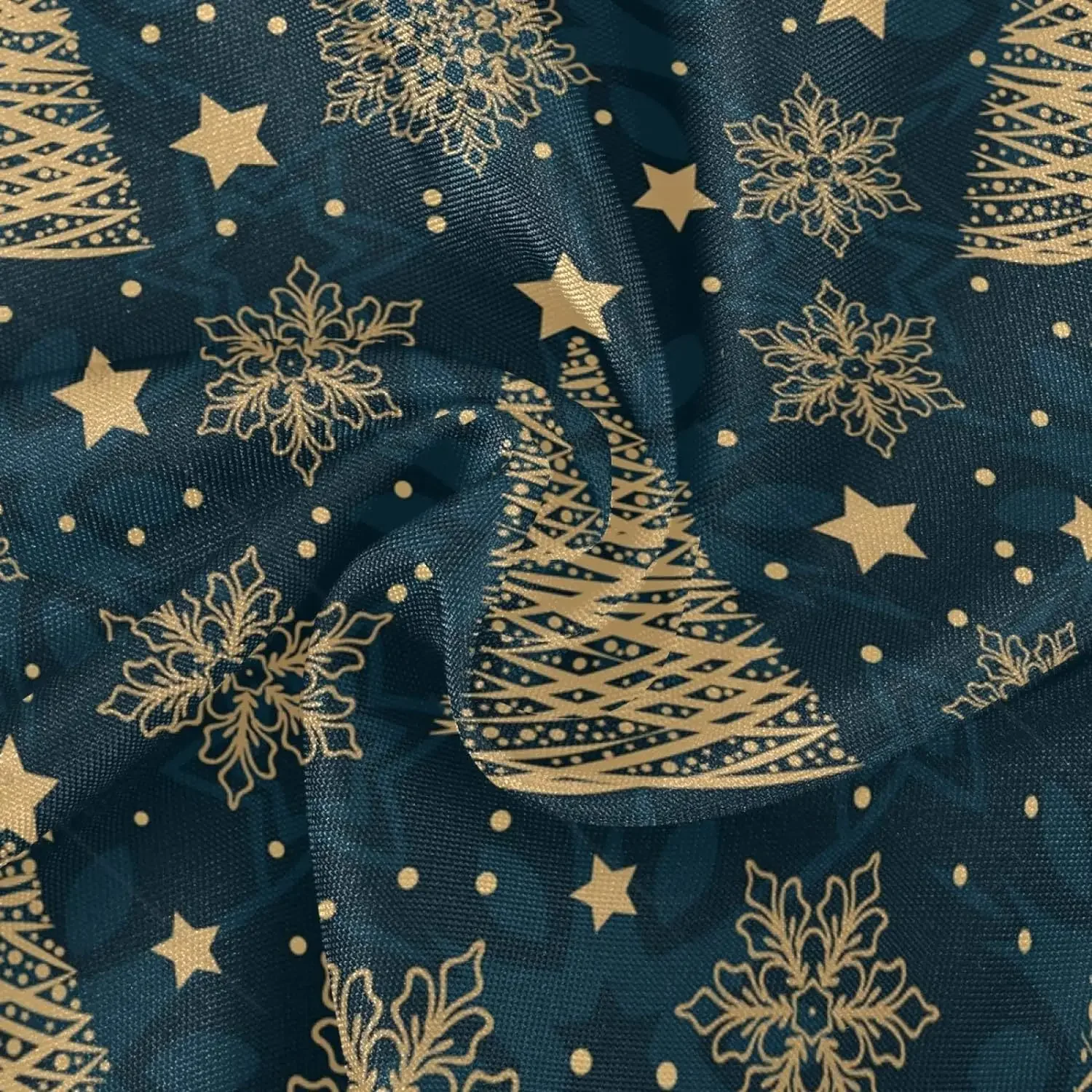 Snowflakes Christmas Round Tablecloth Winter Star Table Cloth with Lace 60 In Dining Decorative for Holiday Home Party Wedding