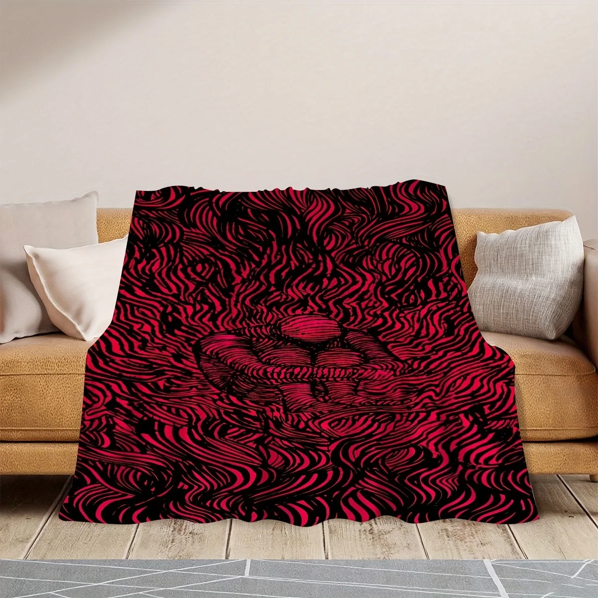 Red and Black Abstract Line Human Figure Pattern Flannel Blanket, Shed-Resistant, Suitable for All Seasons. Whether laid on a be