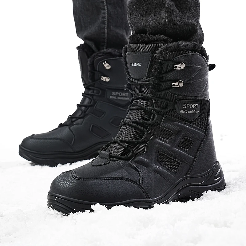 

Winter Snow Boots Men Plush Lace-up Warm Anti-slip Wear-resistant High-top Combat Boots Men Soft Comfortable Hiking Shoes Men