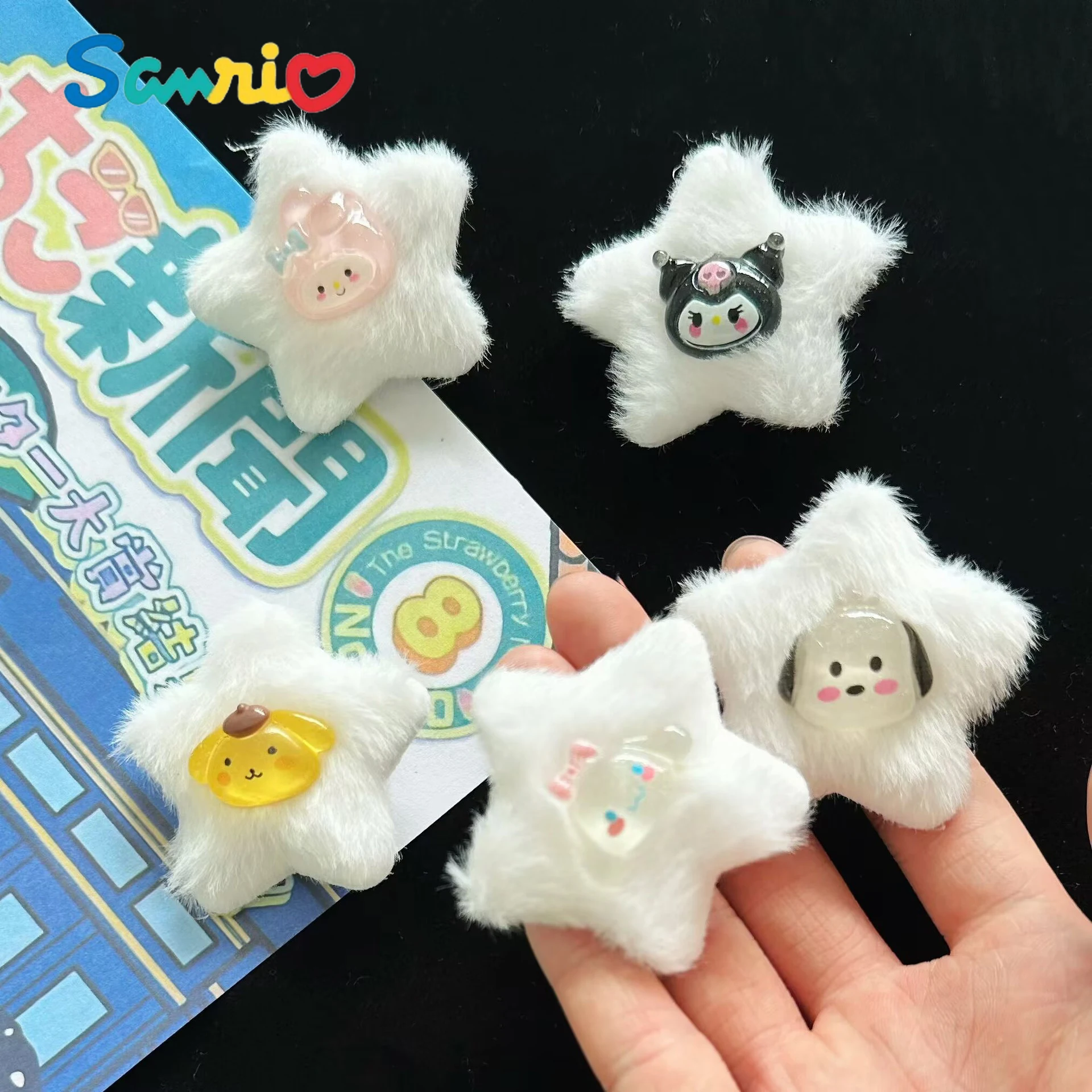 Anime Sanrios Hellokittys Cinnamoroll My Melody Kuromi Furry Star Kids Hair Clip Cute Broken Hair Side Clip Bow Hair Accessory