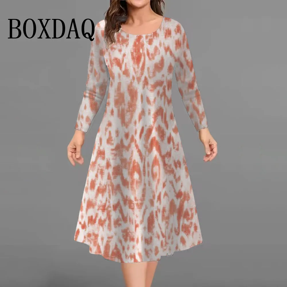 2025 Autunno Casual Mini Abiti da Donna Plus Size Stampato Moda Tie Dye Allentato a Maniche Lunghe O-Collo Abito Corto Semplice Streetwear