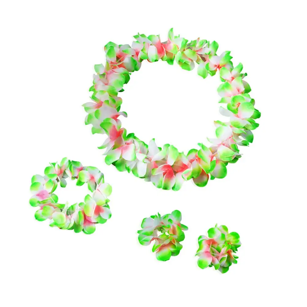 

4Pcs Hawaiian Flower Garland Set Ruffled Silk Floral Wreath Headband Bracelet Necklace Summer Luau Party Favors