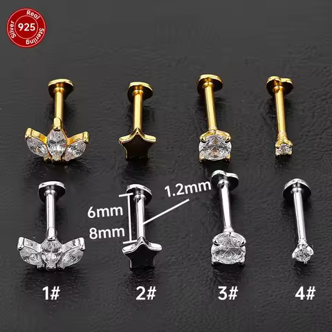 Real 925 Sterling Silver Zircon Flower Tragus Helix Piercing Earrings Women Labret Lip Ring Cartilage Stud Punk Jewelry 1PC