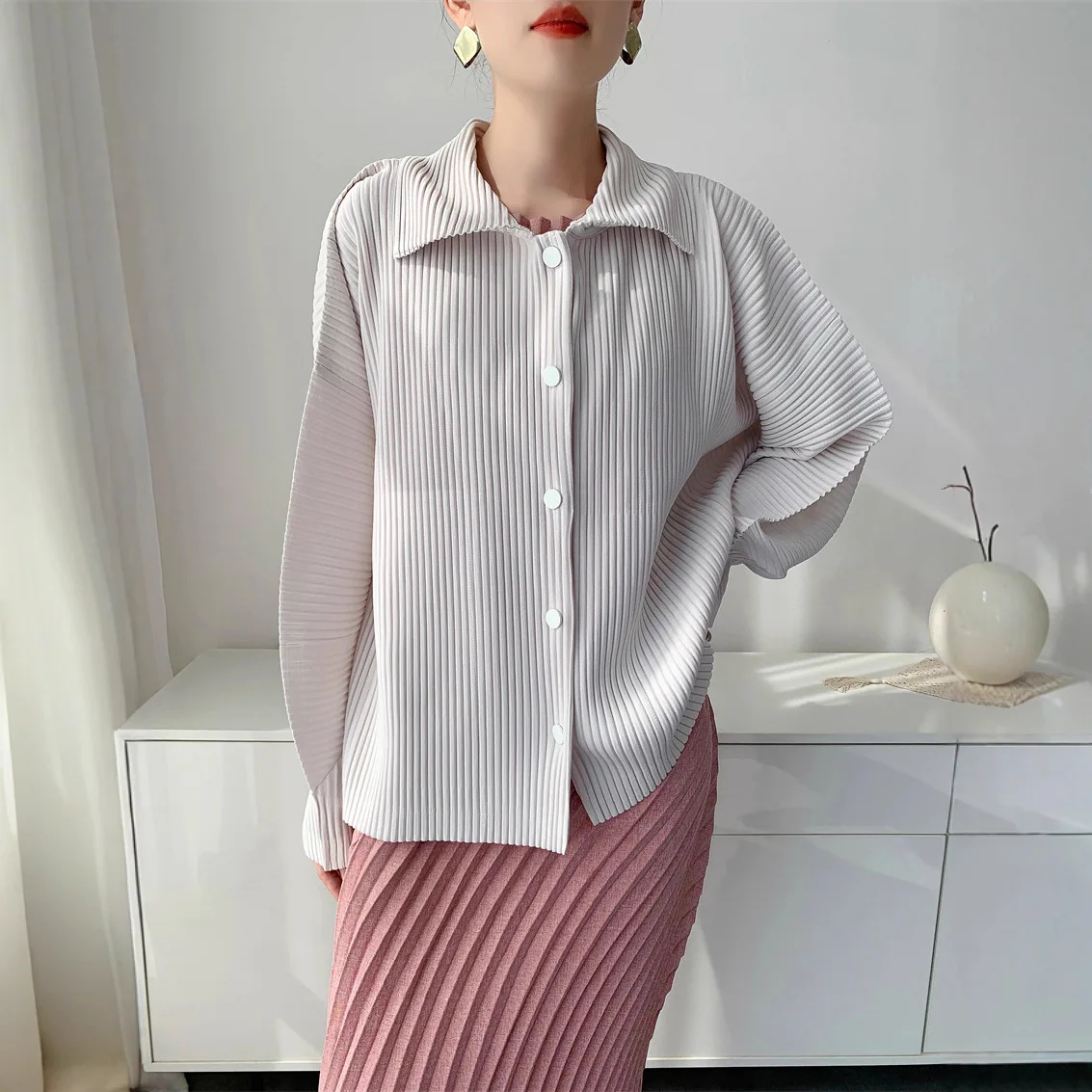 ミヤカスタイルビッグつまようじプリーツジャケット レディース 長袖 初秋新作 ルーズカジュアルカーディガン デザイナートップス