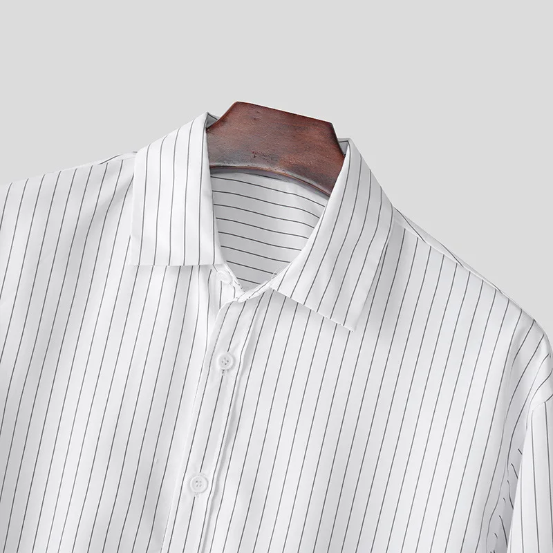 New British Retro Men Striped Shirts Trendy Loose Lapel Long Sleeve Cardigan Tops Autumn Leisure High Quality Basic Blouse S-2XL