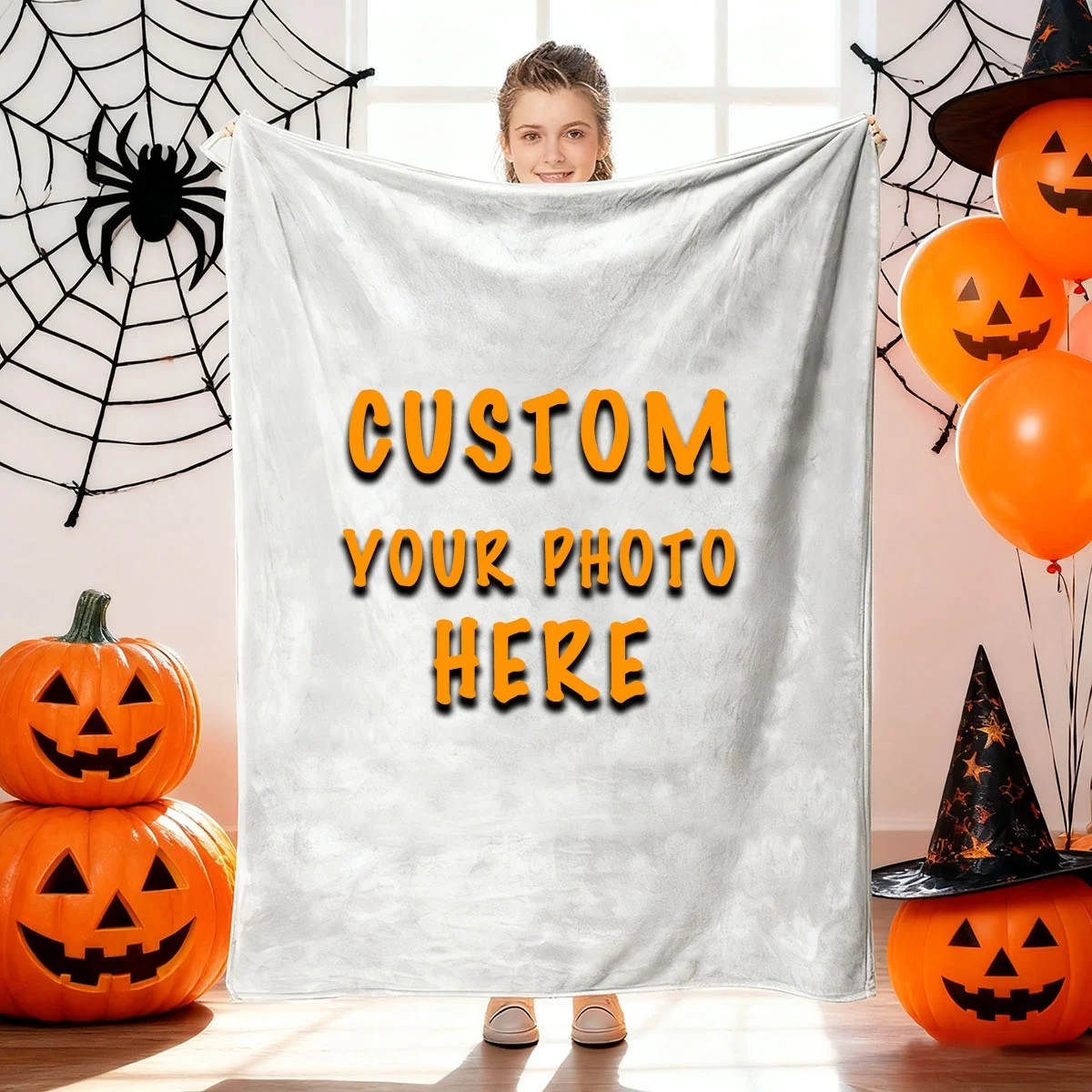 Personalisierte Halloween-Fotodecke zum Selbermachen, personalisierte Fotodecke für Ihre Liebsten – Flanelldecke – individuelles warmes Foto, weich und warm, geeignet für Sofa, Bett, Büro, Auto und