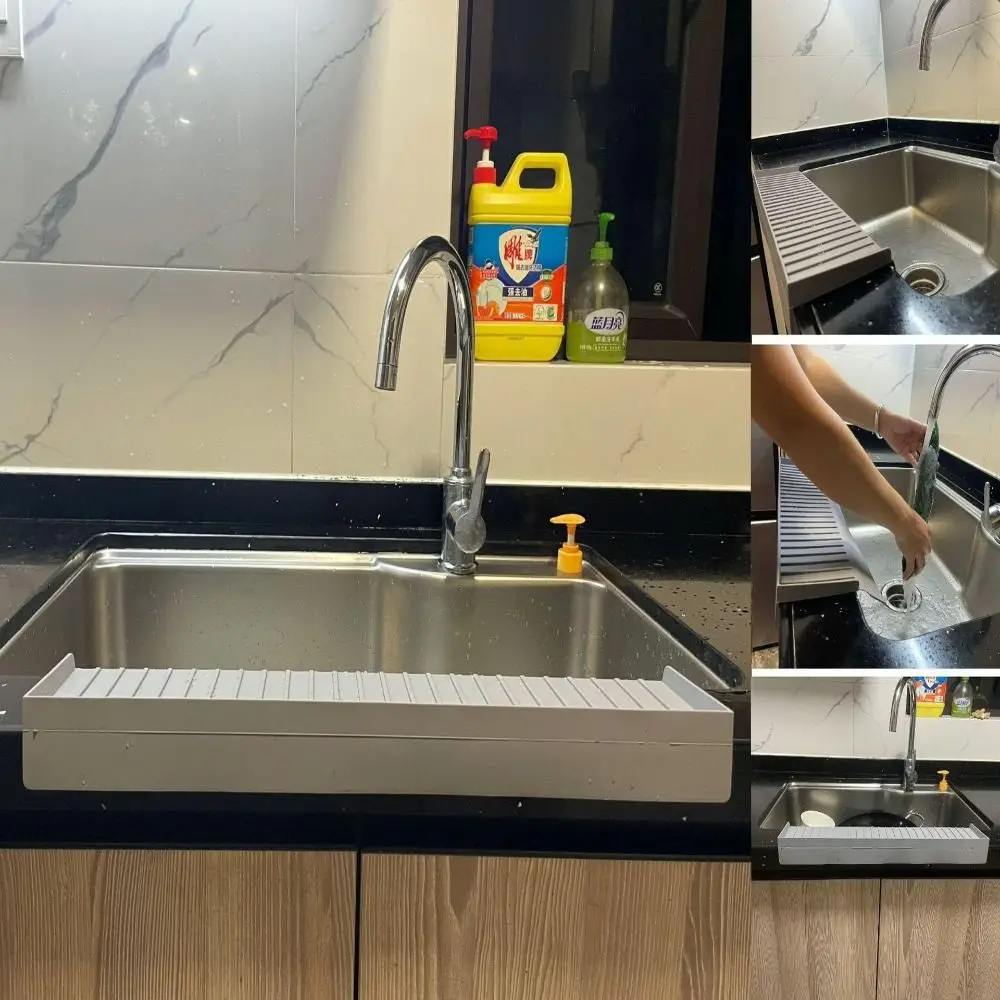 Image 4: 1 pièce Protection de bord d'évier en silicone durable 4 po x 20 po, Protection de comptoir d'évier améliorée, Réglable, Pare-éclaboussures d'évier pour cuisine