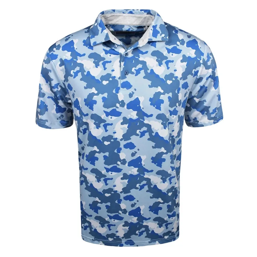 Summer Printed Golf T-shirts Men Casual Fashion Business Buttons Shirts Short Sleeve Breathable Lapel Polo Shirt Clothing 2023