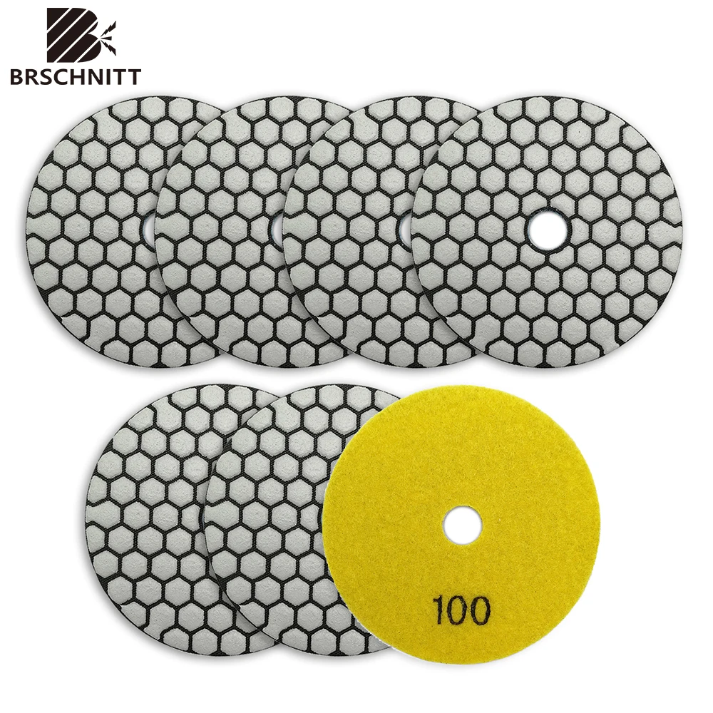 BR 7pcs/Set Dia 100mm Grit 100 Dry Diamond Polishing Pad for Marble Granite Ceramic Stone Dry Polisher Grinder