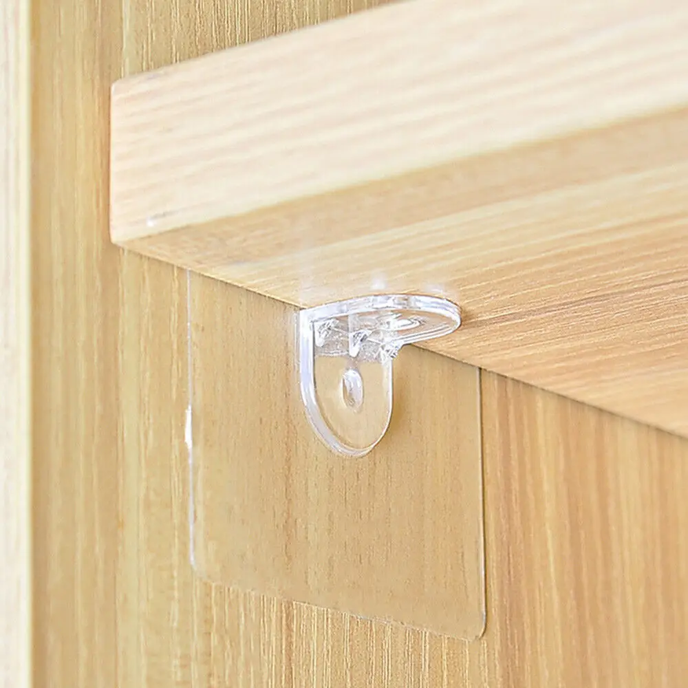 10Pcs Transparent Shelf Support Plastic Self-adhesive Divider Bracket Right Angle No Punching Required Bulkhead Corner Code