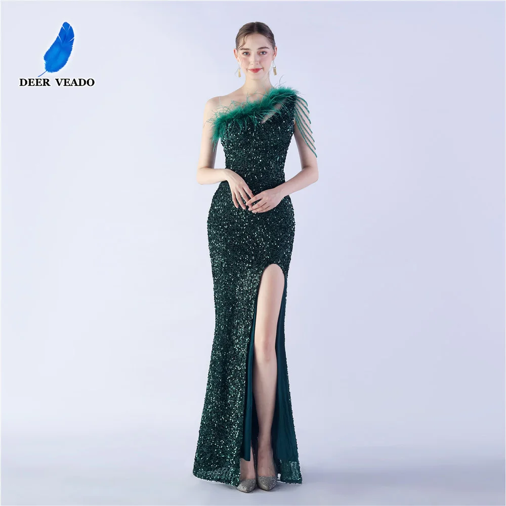 

DEERVEADO Elegant One Shoulder Evening Dresses Long Women's Luxury Beading Formal Occasion Dress Prom Party Dresses