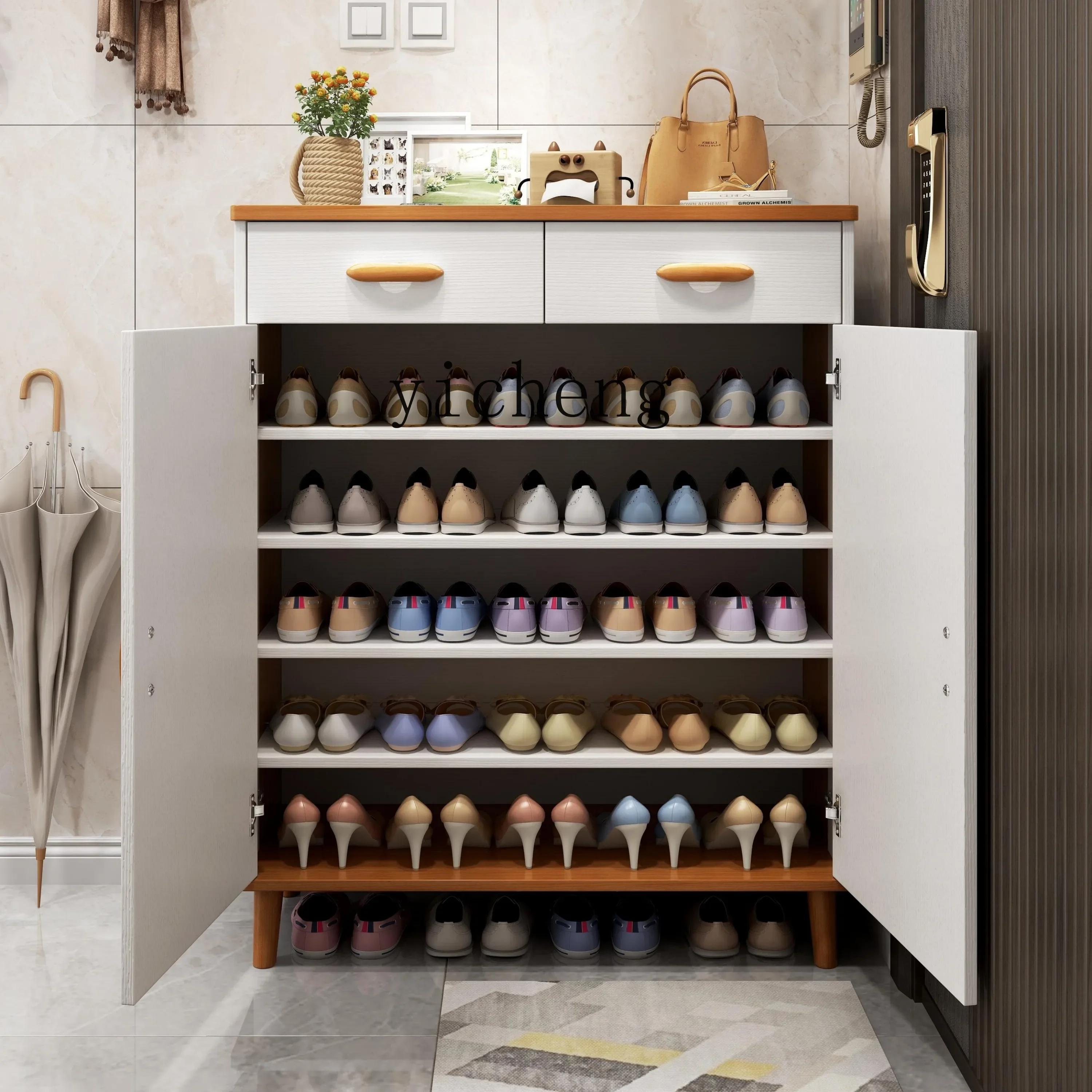 shoe cabinet outer corridor storage porch cabinet solid wood legs large capacity