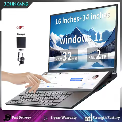 Dual Screen Gaming Laptop 16 Inch IPS + 14'' Touch Intel i7 9750H 32GB RAM 1TB 2TB SSD Notebook Gamer Study Office PC Computer
