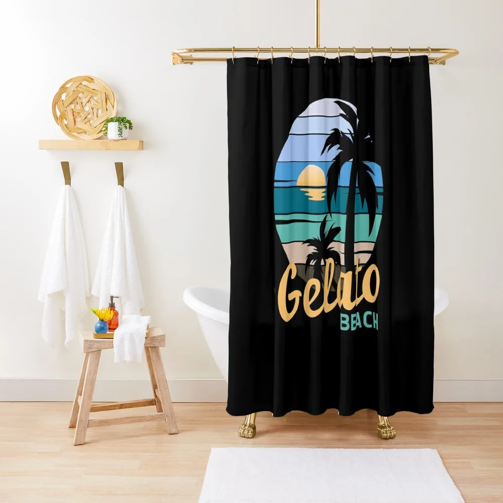 Gelato Beach - Retro Sunset, Video Gamer Shower Curtain Bathroom Deco Waterproof Bath And Anti-Mold Curtain