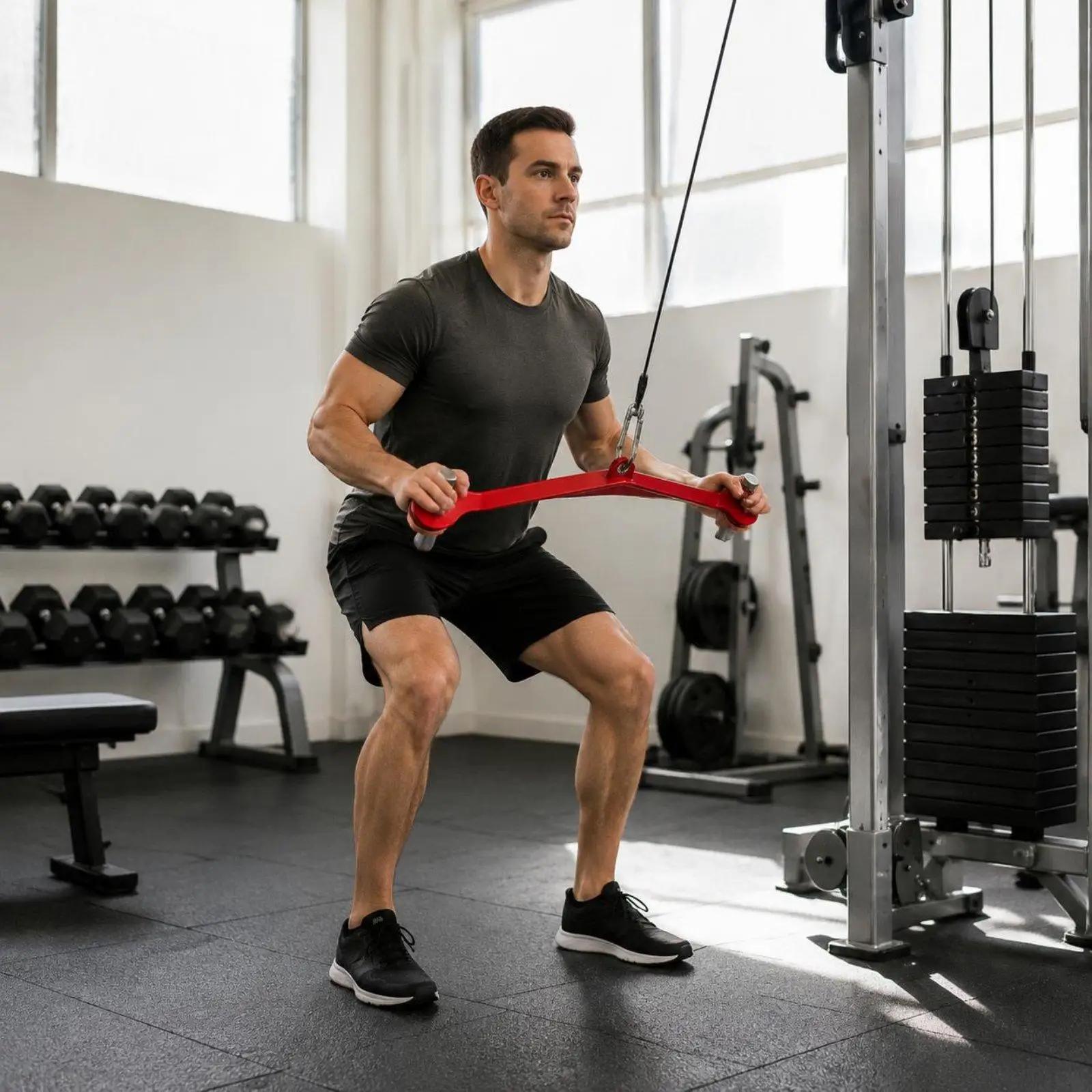 Home Gym Cable Attachment Steel Pulley Handle with Knurled Grip for Lat Pulldown Seated Row Adjustable Back Training Bar