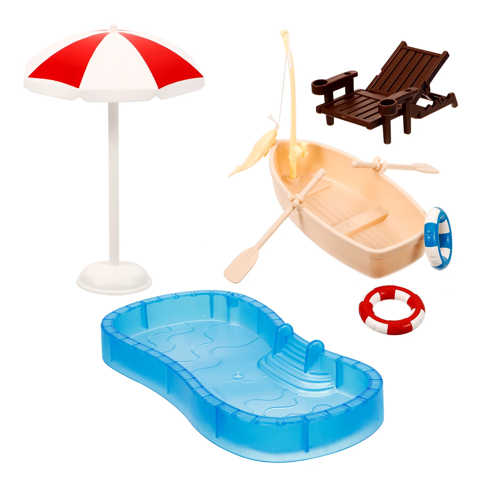 Dollhouse Toy Set Mini Scene Prop Swim Furniture Beach Chair Pool Boat Decor Mini Swim Pool Accessories High Simulation