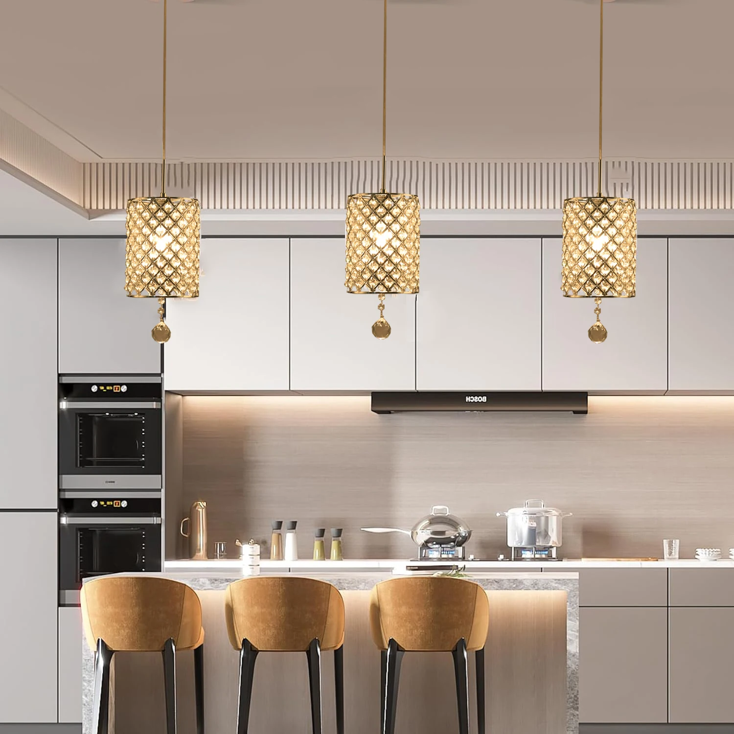 Crystal Pendant Light Silver Chandelier for Table Kitchen Dining Room Bedside Ceiling Pendant Light Living Room Home Decor