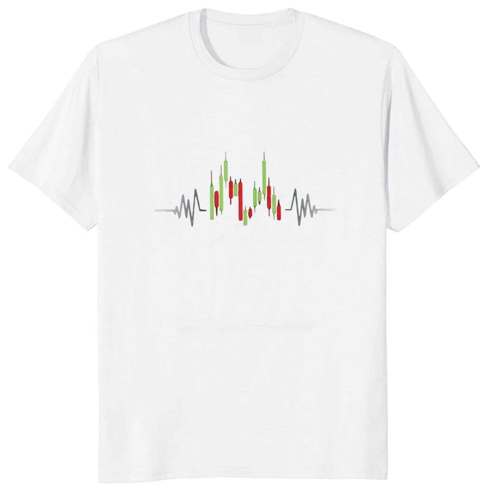 Funny Crypto Coin Trader Geek Gift Tee Tops  Cotton Unisex O-neck Casual T-shirts Stock Trading Heartbeat T Shirt