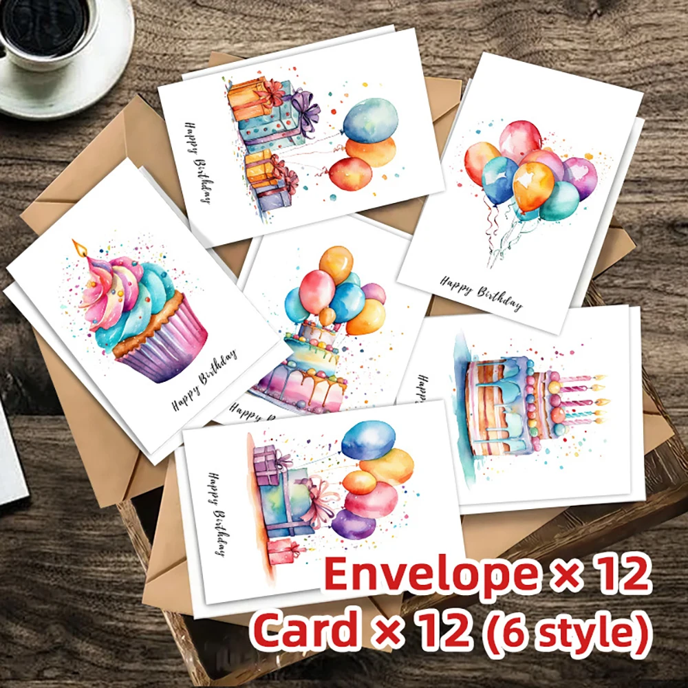 Birthday Card Invitation Card Envelope Thick Cardboard Handwritten Card Set (6 Cards+6 Envelopes)