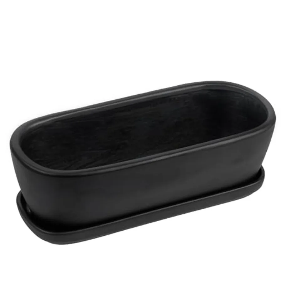 

14-дюймовый овальный современный матовый керамический горшок для суккулентов с дренажным отверстием и съемным поддоном, декоративный, для комнатных растений
