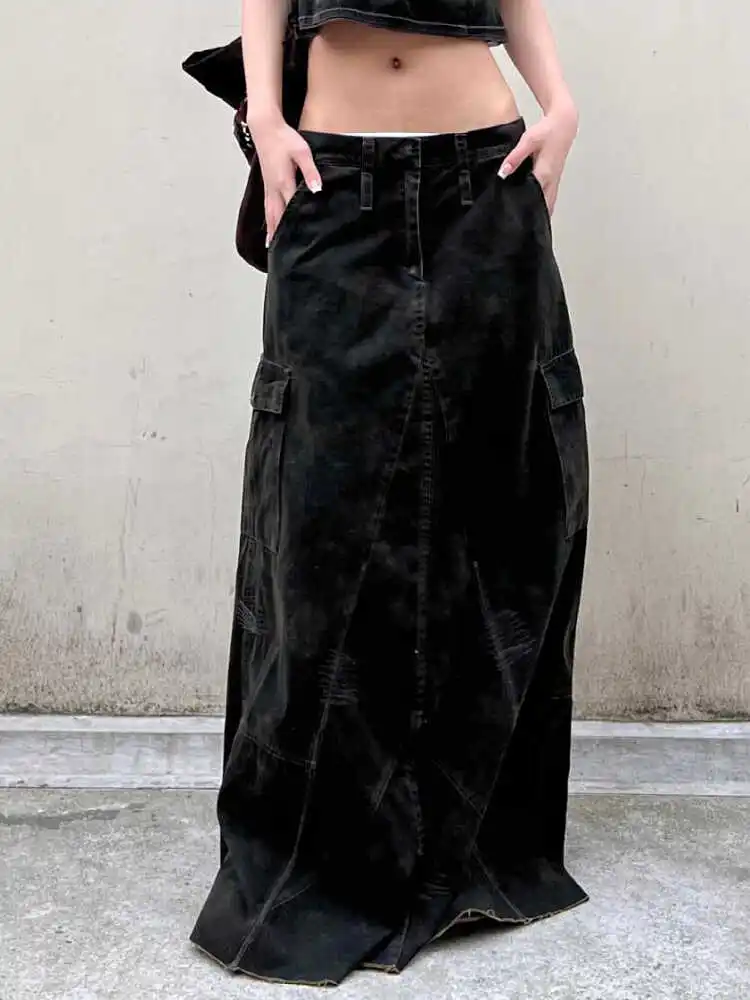 

Summer Women Dark Academia Gothic Maxi Low Rise Jean Skirt Harajuku 2000s Denim Skirt Y2k Chic Vintage Cyber Punk Japanese Tide