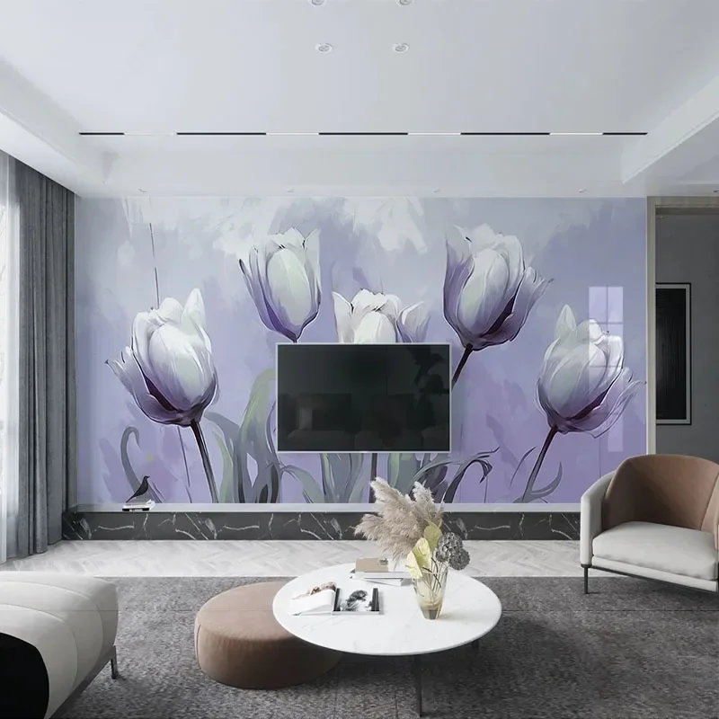 Custom Photo Mural 3D Modern Minimalist Purple Tulip Flower Background Wallpaper For Bedroom Walls Home Décor Papel De Parede