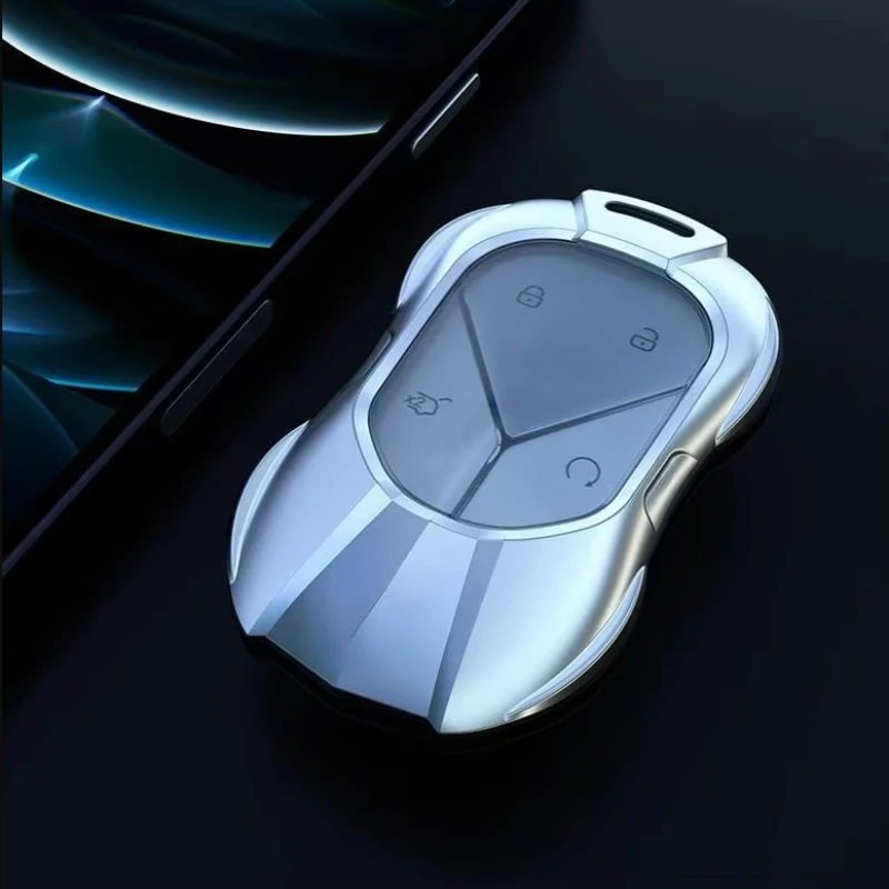 Car Accessories Zinc Alloy Silver Car Key Protection Shell Smart Remote Key Cover For BYD Equation Leopard 5 2023-2025