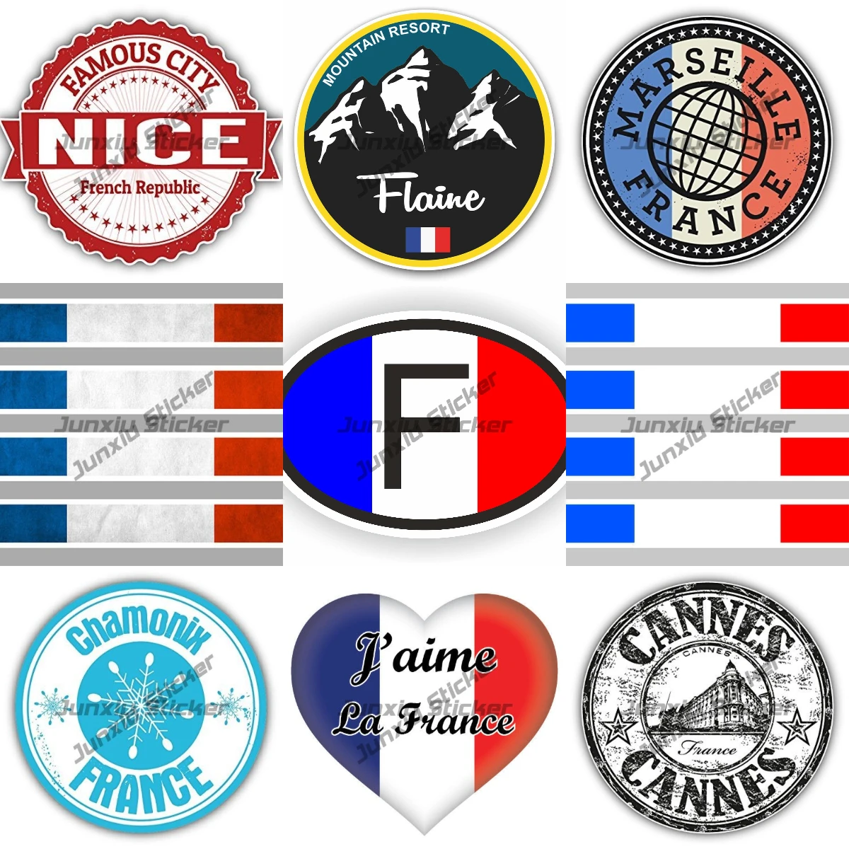 Флаг в полоску Франции, код страны F, овальная виниловая водостойкая наклейка Lyon, красивый Каннский Марсель, Париж, Франция, город, штамп, виниловая наклейка Флаг в полоску Франции, код страны F, овальная виниловая водостойкая наклейка Lyon, красивый Каннский Марсель, Париж, Франция, город, штамп, виниловая наклейка