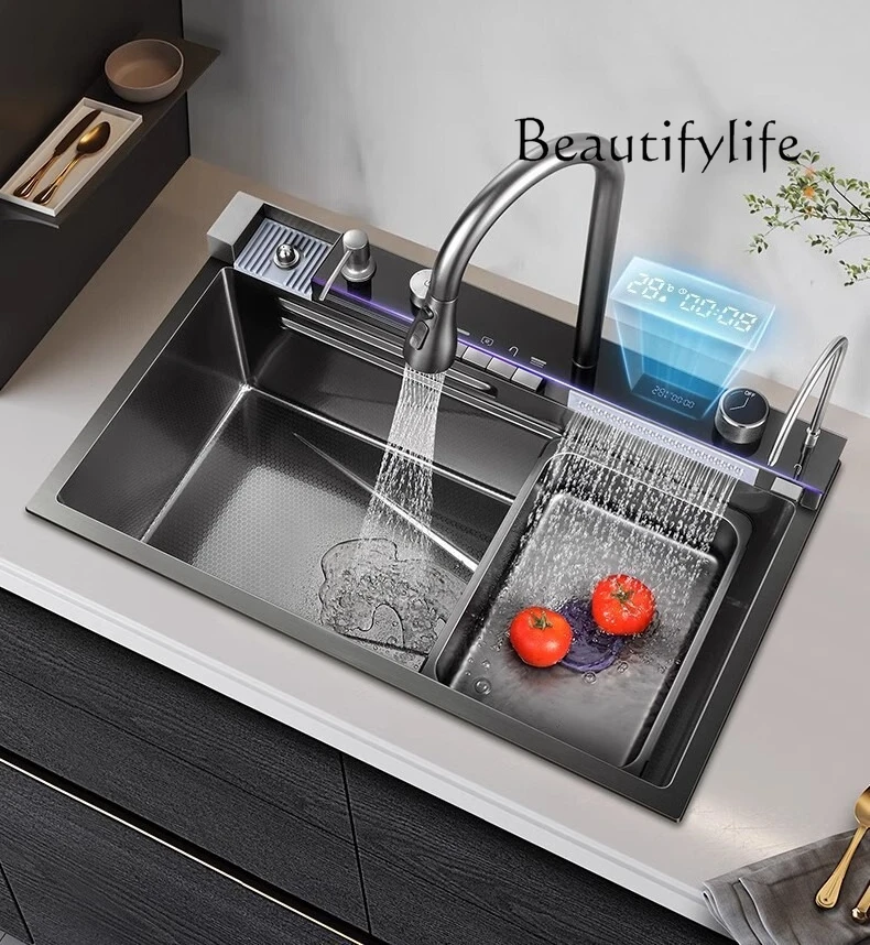Vegetable basin large single tank thickened 304 stainless steel kitchen sink flying rain pool under the counter dishwasher