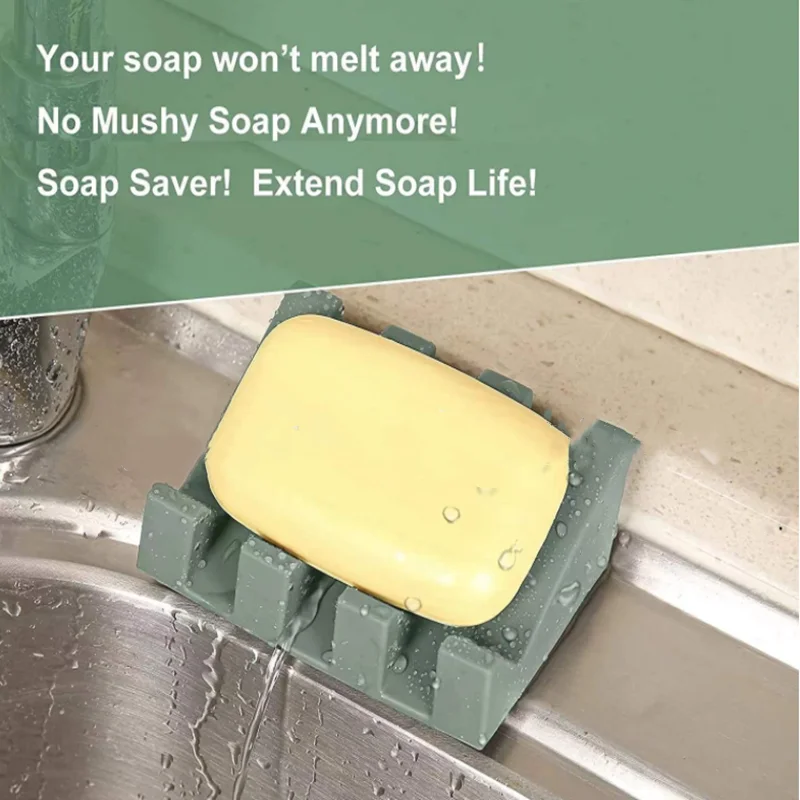 Silicone Soap Dish Soap Dispenser Tilt Drain Soap Box  Bathroom Bath Soap  Storage Holder Kitchen Sponge Storage Rack