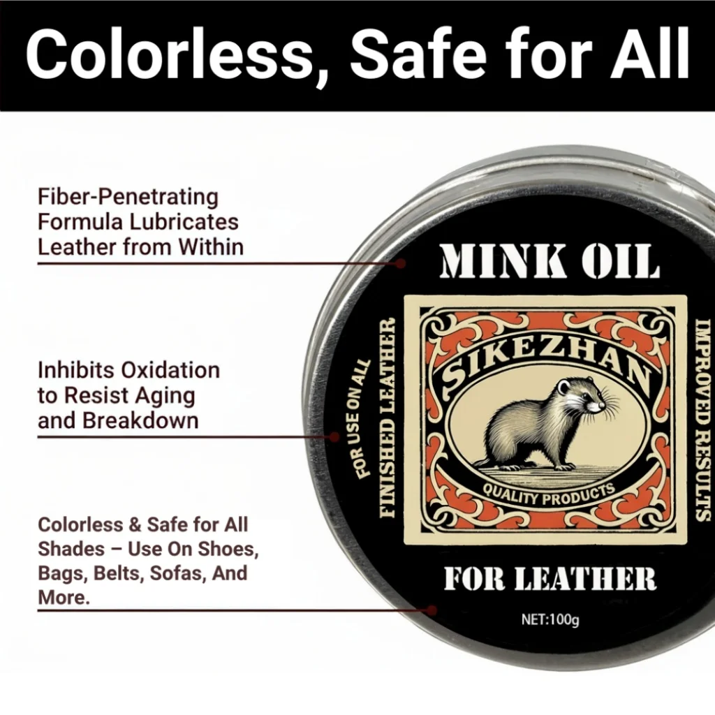 50/100g Premium Nerzöl Lederpflege-Balsam, Natürliche Geruchlose Pflege für Schuhe, Stiefel, Taschen, Sofa & Alle Lederartikel – Detail 1