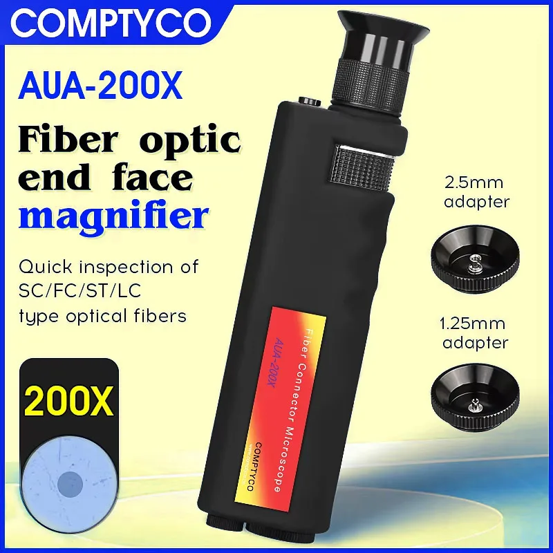 COMPTYCO AUA-200X/400X/200XD Handheld Fiber Optic End Face Magnifying Glass inspection tool 1.25mm/2.5mm SC FC ST LC Interfaces