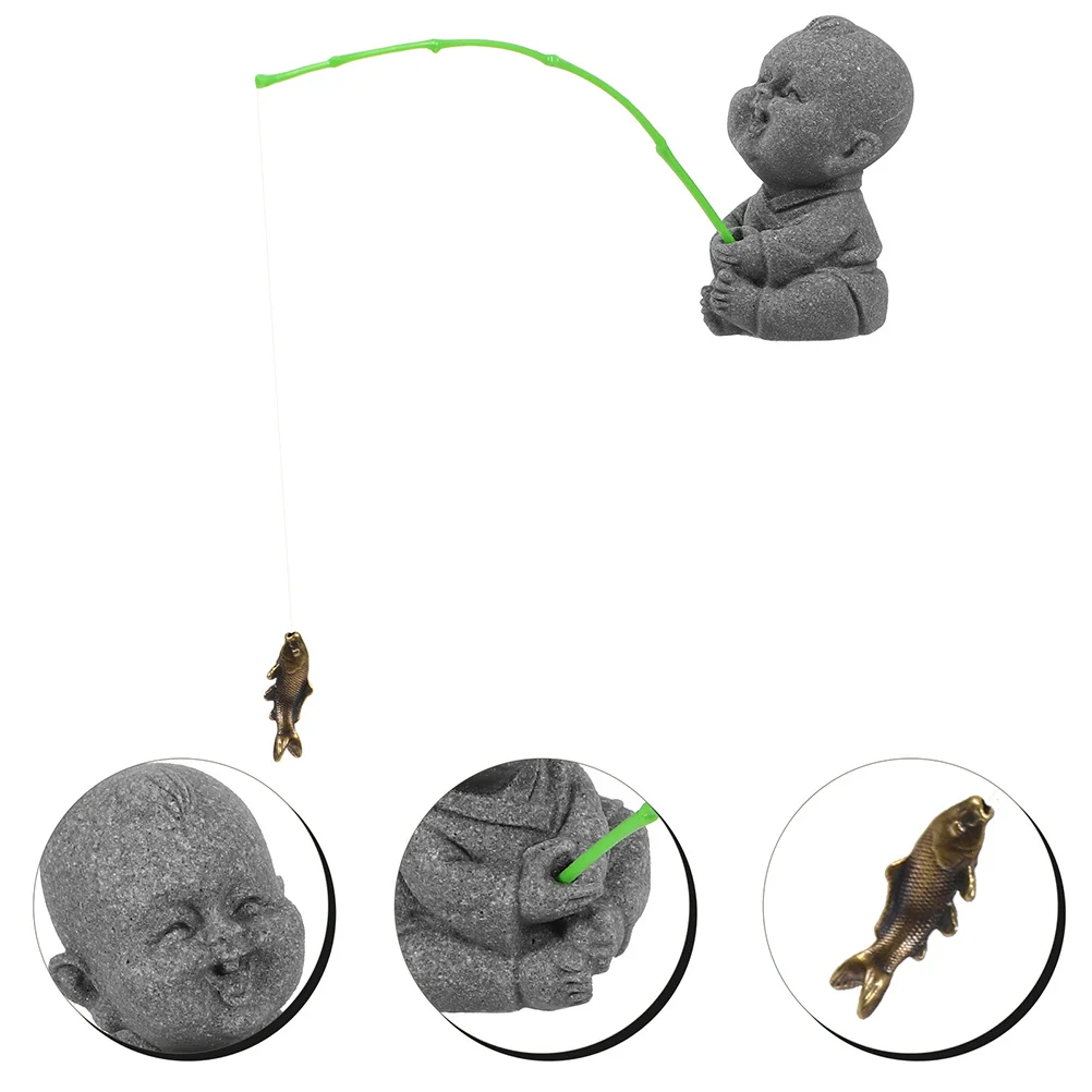 

2Pcs Chinese Style Fisherman Statue Sandstone Aquarium Ornament for Fish Tank Zen Garden Desktop Decor Micro Landscape Aquatic