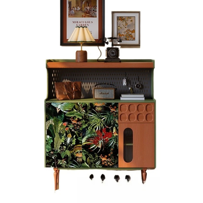 

French retro home shoe cabinet against the wall, antique storage shoe cabinet
