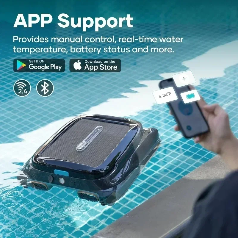 Skimmer per piscina Robot Skimmer per piscina automatico solare con supporto per APP, alimentato a energia solare e alimentato a batteria per una pulizia continua