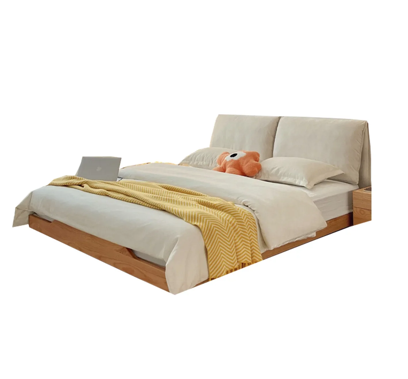 

Wabi-sabi log wind, solid wood elephant ear suspension bed, double master bedroom soft bed