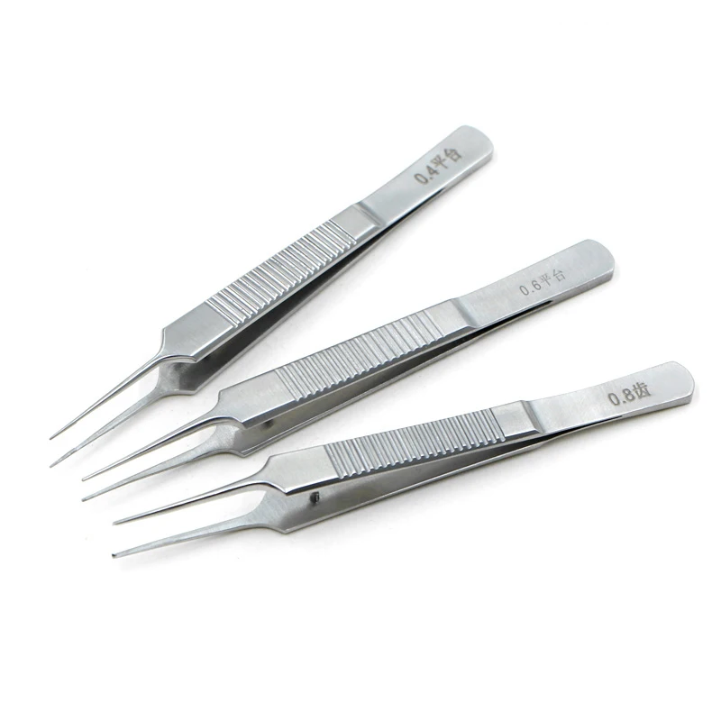 

10cm Ophthalmic Fine Plastic Tweezers 0.40.60.8 Toothed Platform Double Eyelid Plastic Tool Stainless Steel Tweezers