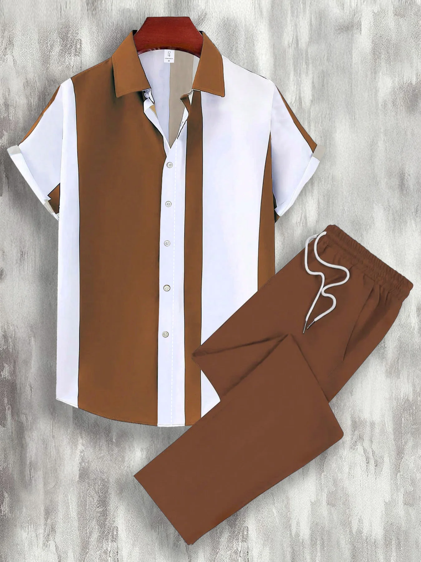 

Men's Minimalist Casual Set Summer Color Block Vertical Stripe Shirt & Drawstring Pants 2 Piece Daily Outfit