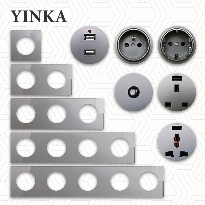 

YINKA Toughened Glass Frame LED Wall Light Frame Switch 20A EU Wall Socket USB Charger Socket Computer/Dimmer Interruptor 220v