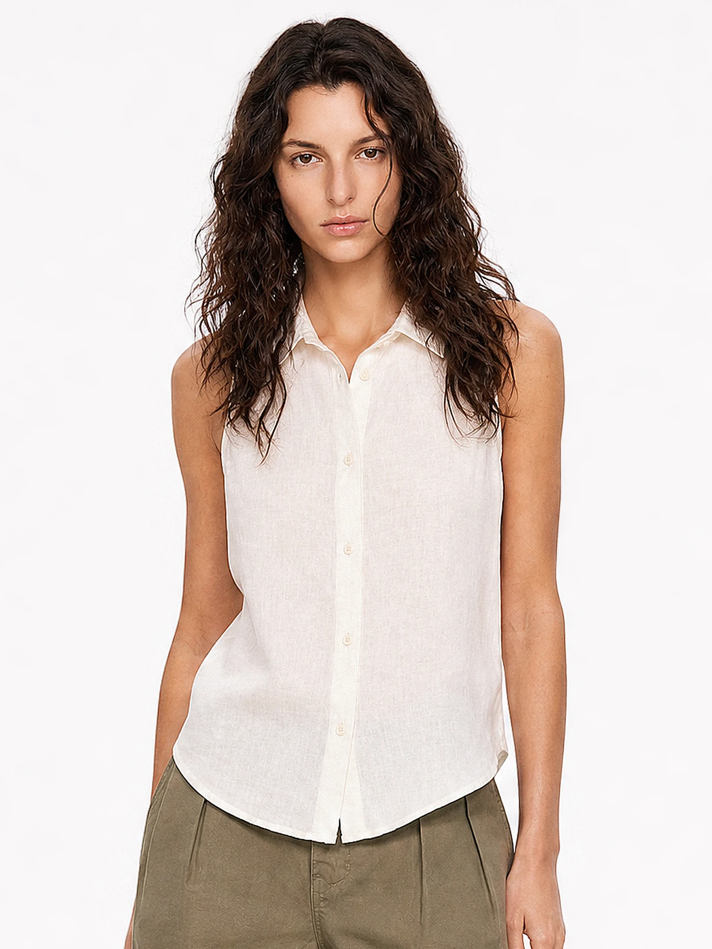 TDDP Linen Sleeveless Shirt Women's Loose Slimming Design Summer Breathable Straight Cut Single Button Closure Pure Color Cit...