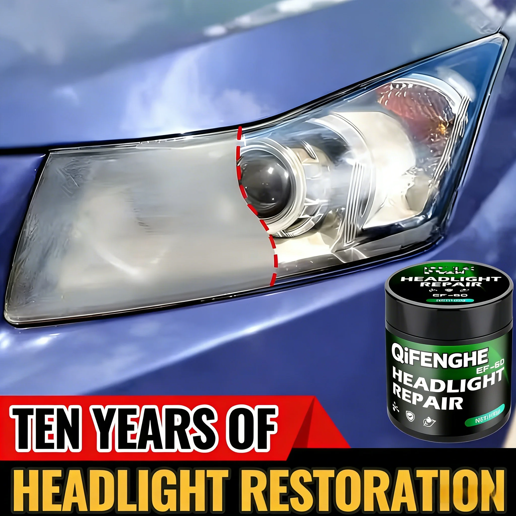 Advanced Car Headlight Restoration Paste - Repairs Yellowed, Stained, Oxidized, Scratched and Blurry Car Headlights, Improves Dr